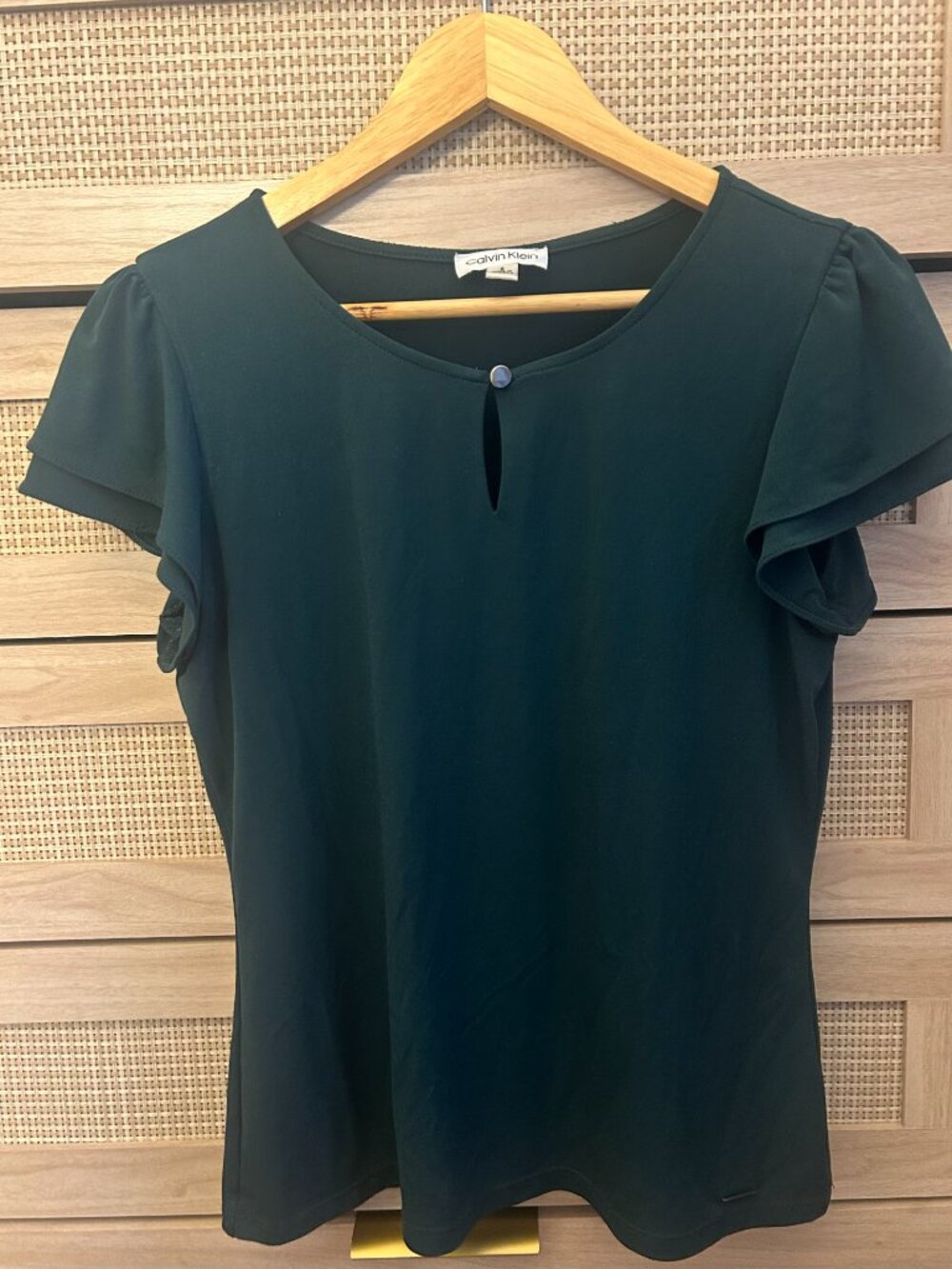 Calvin Klein women's top in pine green with flutter sleeves, size S